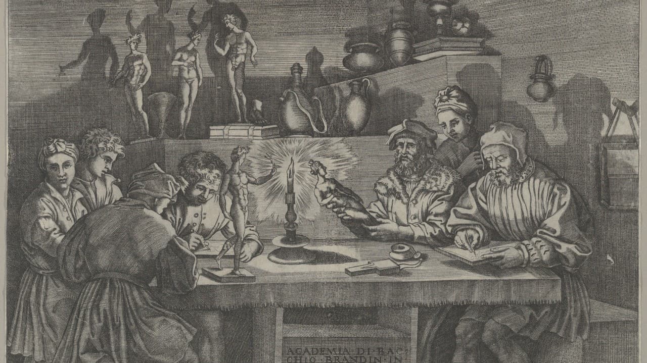 agostino veneziano, after baccio bandinelli, baccio bandinelli in his studio (1531). before experience can be sold, someone has to produce it.