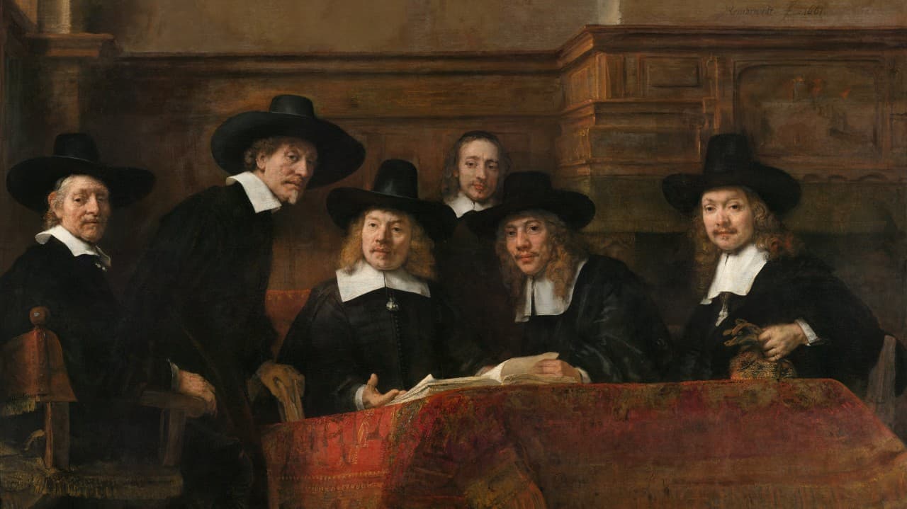 rembrandt, los síndicos del gremio de pañeros (1662). los síndicos certificaban la calidad del paño y, en los hechos, decidían quién podía vender.